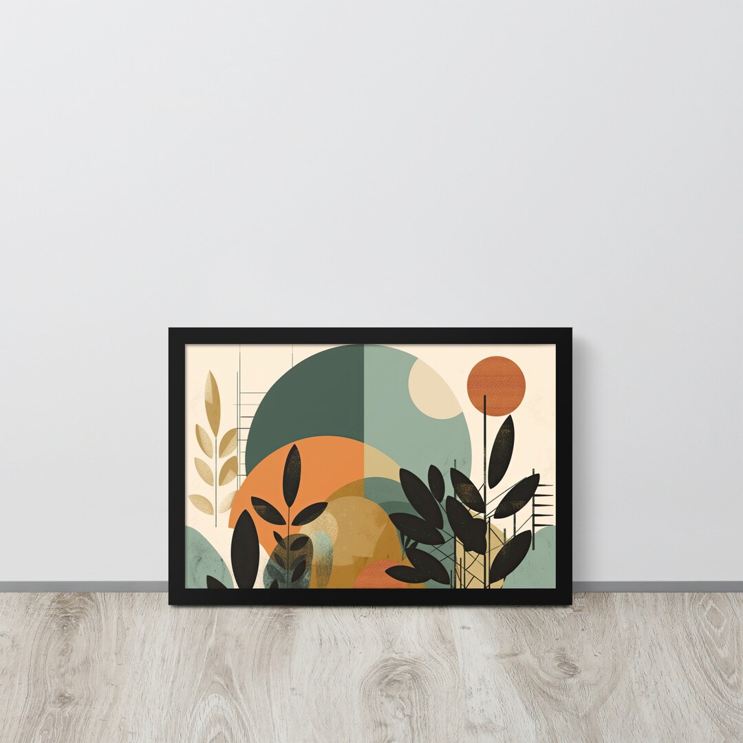 Mid Century Modern Abstract Floral Wall Art - Framed Photo Paper Poster ...