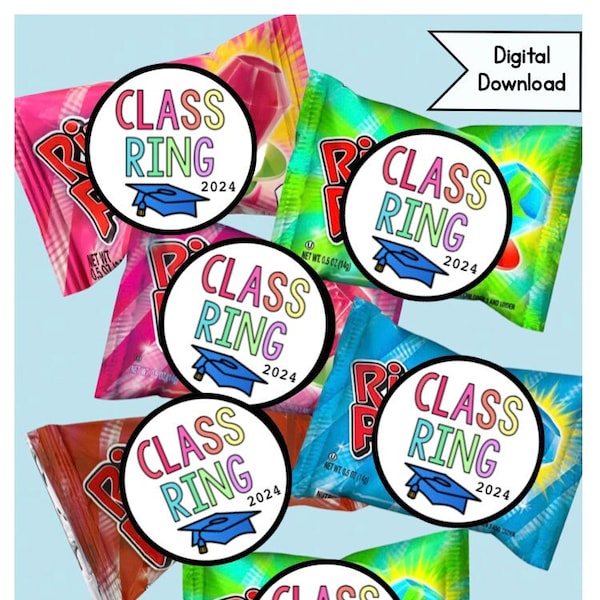 Class Ring 1 1/2" Stickers or Tags - Kindergarten Graduation, Pre-K Graduation, Fifth Grade, Class Rings, End of the Year Gift, Student Gift