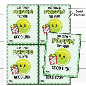 Tennis Popcorn Gift Tag, Compétition, Tennis Survival Kit Imprimable, Popcorn Digital Download, Printable Snack Tags, Bonne chance, École