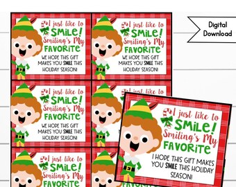 Christmas Gift Tag, Buddy Elf, Random Acts of Kindness, Party Favor, Hope this Makes you Smile, Christmas Printable, Holiday Movie Night,