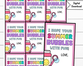 Summer Bubbles Gift Tag Printable: End of Year Class Exchange (Digital Download)