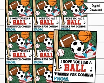 Sports Party Favor Tag, Basketball, Football, Soccer, Baseball, Sports Party, Coach, Birthday, Hope You Had a Ball, Digital Download