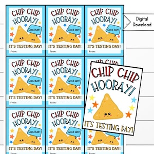 Testing Day Printable Tags Chip Chip Hooray It's Testing Day, Digitale Downloads, Student printable, Printable Snack Tag, PTA, PTO