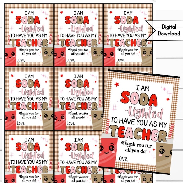 Teacher Appreciation Soda Tag, Staff Thank You, Diet Coke, Dr Pepper Gift, Back to School, Digital Download, Snack Tags, PTA, PTO