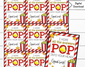 Testing Day good luck Printable Tags, Popcorn Good Luck Tag,  Encouragement Digital Download, Printable Snack Tag, PTA, Sports, Game Night