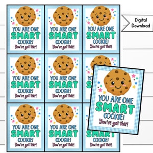 Etiquetas imprimibles de galletas del día de prueba, etiqueta de buena suerte de galletas inteligentes, descarga digital de estímulo, etiqueta de refrigerio imprimible, PTA, noche de juegos universitarios