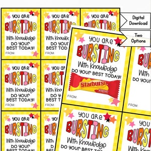 Testing Day druckbare Burst Tags, digitale Downloads, Schüler testen druckbare, Test Tags, druckbare Snack Tag, PTA, PTO, viel Glück, Stern
