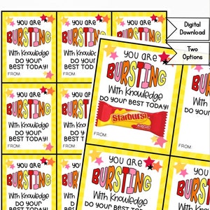 Starburst Testing Day Printable Tags, Digital Downloads, Student testing printable, Testing Tags, Printable Snack Tag, PTA, PTO, Good luck