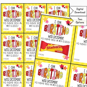 Etiqueta de regreso a la escuela, estoy lleno de emoción por tenerte en mi clase Etiqueta imprimible, Descargas digitales, PTA, Etiquetas de refrigerios, Regalo para estudiantes