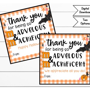 Halloween Appreciation Gift Tag: M&M Candy, Teacher/Student Gift (Digital Download)
