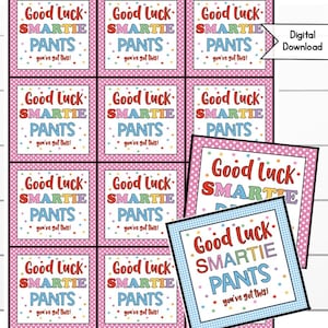 Testing Day Smarites druckbare Tags, Candy Good Luck Tag, Ermutigung digitaler Download, druckbare Snack Tag, PTA, Smarty, Spielenacht