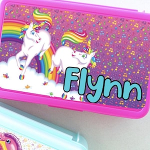 Personalized Lisa Pencil Box for girls, Back to School, 80s theme Party Crayon Supplies Kindergarten Elementary, Birthday Horse