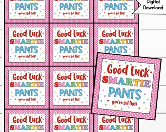 Testing Day Smarites Printable Tags, Candy Good Luck Tag,  Encouragement Digital Download, Printable Snack Tag, PTA, Smarty, Game Night