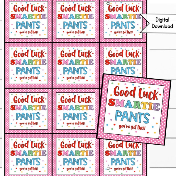 Testing Day Smarites Printable Tags, Candy Good Luck Tag,  Encouragement Digital Download, Printable Snack Tag, PTA, Smarty, Game Night