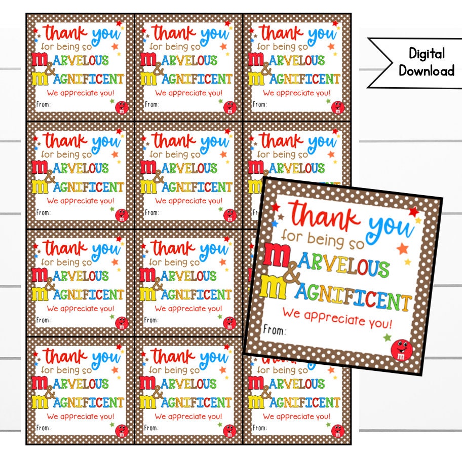 Employee Staff Teacher Appreciation M&M Tags, Chocolate Gift, Business Gift, Candy Sweet Tag, Gift, Staff, Teacher Thanks, Appreciation
