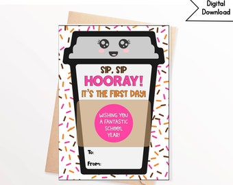 Back to School Teacher Coffee Gift Card Holder, Sip Sip Hooray Its the First Day, Dunkin Donuts Gift Holder, Teacher, PTA Staff Team, Coffee