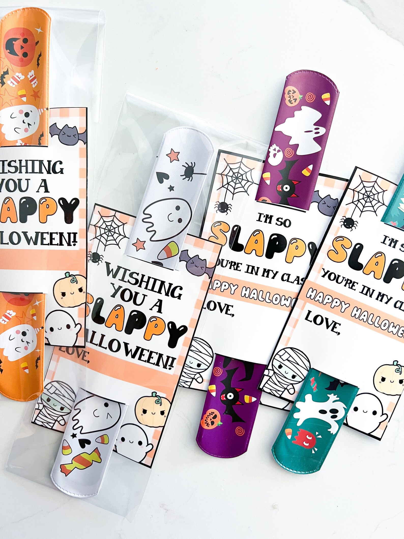 Yisscen 48 Pièces Slap Bracelets,Halloween Slap Bracelet Sac