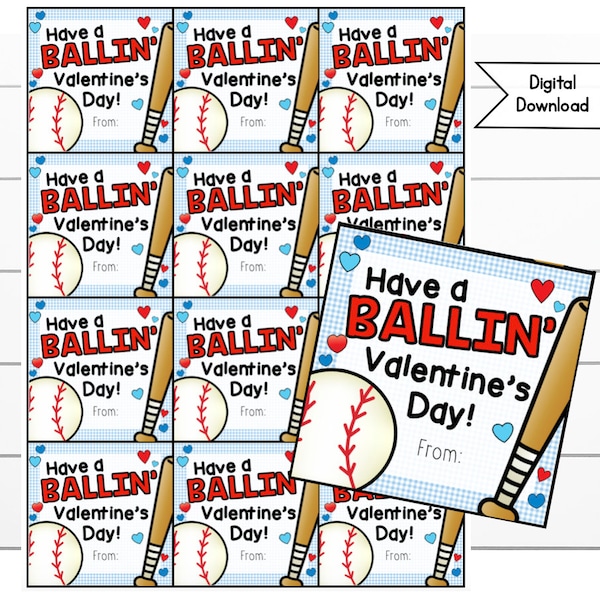 Baseball Valentine Printable, Sports  Exchange Tag, Teen, Preschool, Kindergarten, Elementary Gift, Student Teacher Valentine Party, TBall