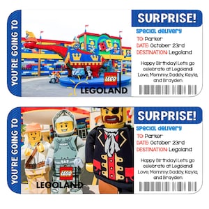 Bilhete Surpresa Férias, Legobricks, Presente Personalizado Land, Surpresa de Natal ou Aniversário, Férias, Flórida, Nova York, Califórnia