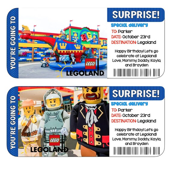 Surprise Ticket Legoland Customized Gift Christmas or Birthday Surprise Personalized Vacation Florida New York California Legos Etsy