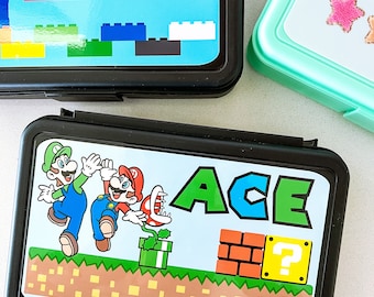 Personalized Pencil Box for boys  Back to School Mario Gift Crayon Case Supplies Kindergarten, Elementary, Video game birthday