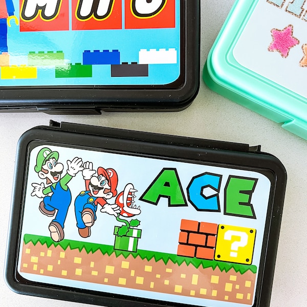 Personalized Pencil Box for boys  Back to School Mario Gift Crayon Case Supplies Kindergarten, Elementary, Video game birthday