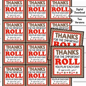 Mitarbeiter Anerkennung Tootsie Roll Tag, Danke für die wichtige Rolle (Rolle) You Play Lehrer Geschenk, digitaler Download, Snack Tags, PTA, PTO