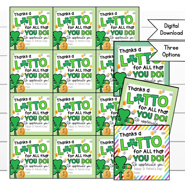 St. Patrick's Day Lotto Gift Card Holder, Appreciation Lottery Printable, Teacher Gift, Thanks for all you Do!, Scratch Off Ticket, Fall