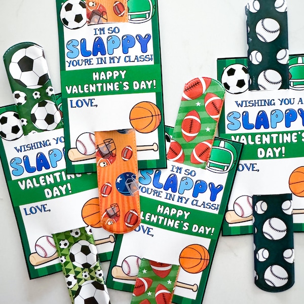 Assembled Valentine Sports Slap Bracelet Class Gift, Preschool Gift, Kindergarten Present, Valentine Exchange, Class Party, Non Candy
