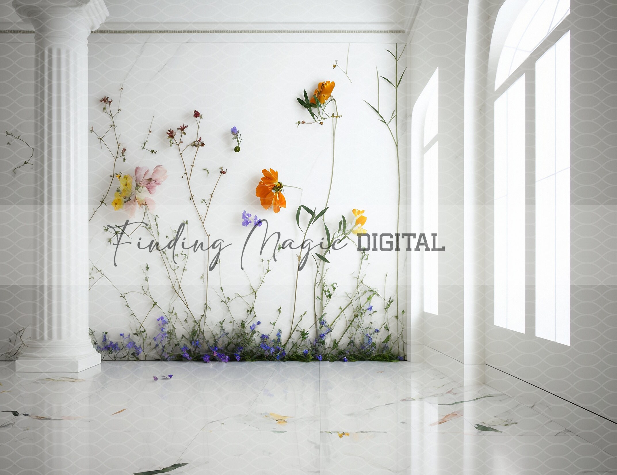 Fine Art Digital Backdrop White Floral Wall Backdrop Great Etsy