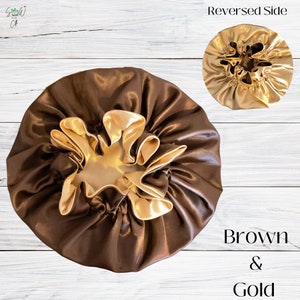 Golden Earth| Silky Satin Sleeping Bonnet| Hair Bonnet for Women| Adult| Baby Bonnet| Silky Satin Bonnet Gift| Reversible Satin Bonnet