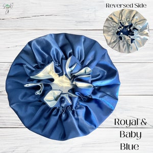 Blue Sky| Silky Satin Sleeping Bonnet| Hair Bonnet for Women| Adult| Baby Bonnet| Silky Satin Bonnet Gift| Reversible Satin Bonnet