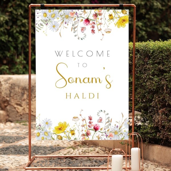 Wildflower Welcome Sign, Haldi Welcome Sign, Colorful Wedding Sign, 3 Sizes  24x36, 18x24, and 16x20