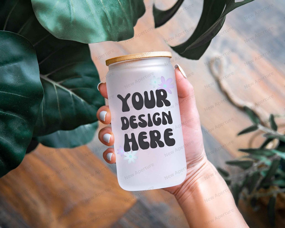 12oz Frosted Beer Can Glass Bottle Mockup Photostock Bottle With Hand