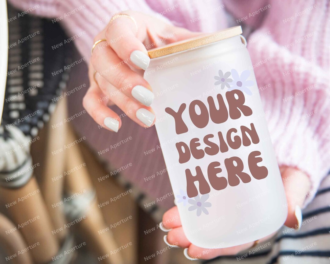 16oz Frosted Beer Can Glass Bottle Mockup Photostock Bottle With Hand