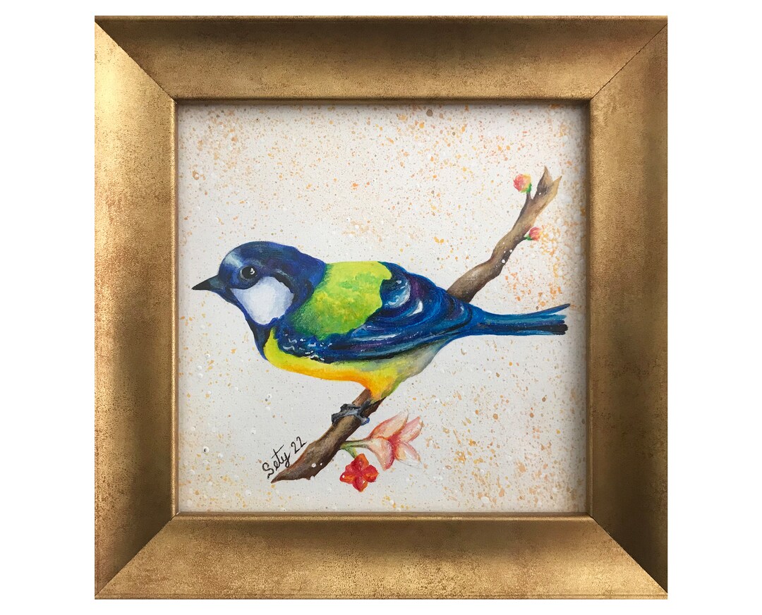 Blue Bird Wall Art Bird Gift Blue Bird Painting on Paper Etsy
