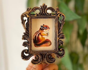 Small Framed Art Print, Miniature Painting, Mini Framed Art, Tiny Art, Squirrel Acrylic Painting, Miniature Wall Art, Animal Art