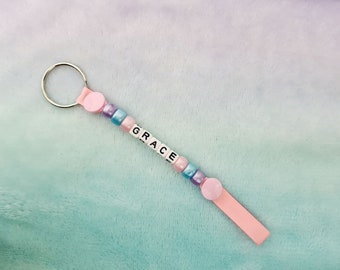 Handmade Unicorn Personalised Keychain Beaded Keyring End of Term Personalised girly Gift Book Lunch Bag Tag Name