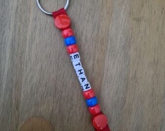 Spiderman themed Superhero Personalised Beaded keyring, Handmade Keychain, Personalised present, End of Term, Gift Idea, Party Bag Filler