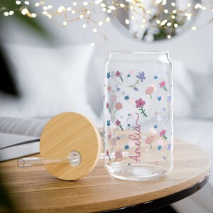 Personalized Iced Coffee Cup 16oz Glass Cup, Custom Beer Can Glass with Lid and Straw, Bridesmaid Proposal Gift Glass can coffee cup.
