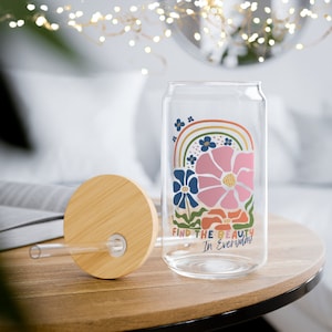 Personalized Glass Tumbler With Straw And Lid, Cute Cup Beer Can  Iced Coffee Glass Cup With Lid And Straw, 16Oz Glass Can, gift for her!