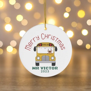 Personalized Bus Driver Christmas Ornament - Custom Ceramic Keepsake for Holiday Thanks and Appreciation, with Elegant Gold String