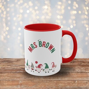 Personalized Gnome Mug - Custom Holiday Gift for Teachers & More | 11oz Ceramic with C-Handle, Accent Coffee Mug, 11oz