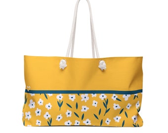Oversized Weekender Tote: Sunny Yellow Floral Print Beach