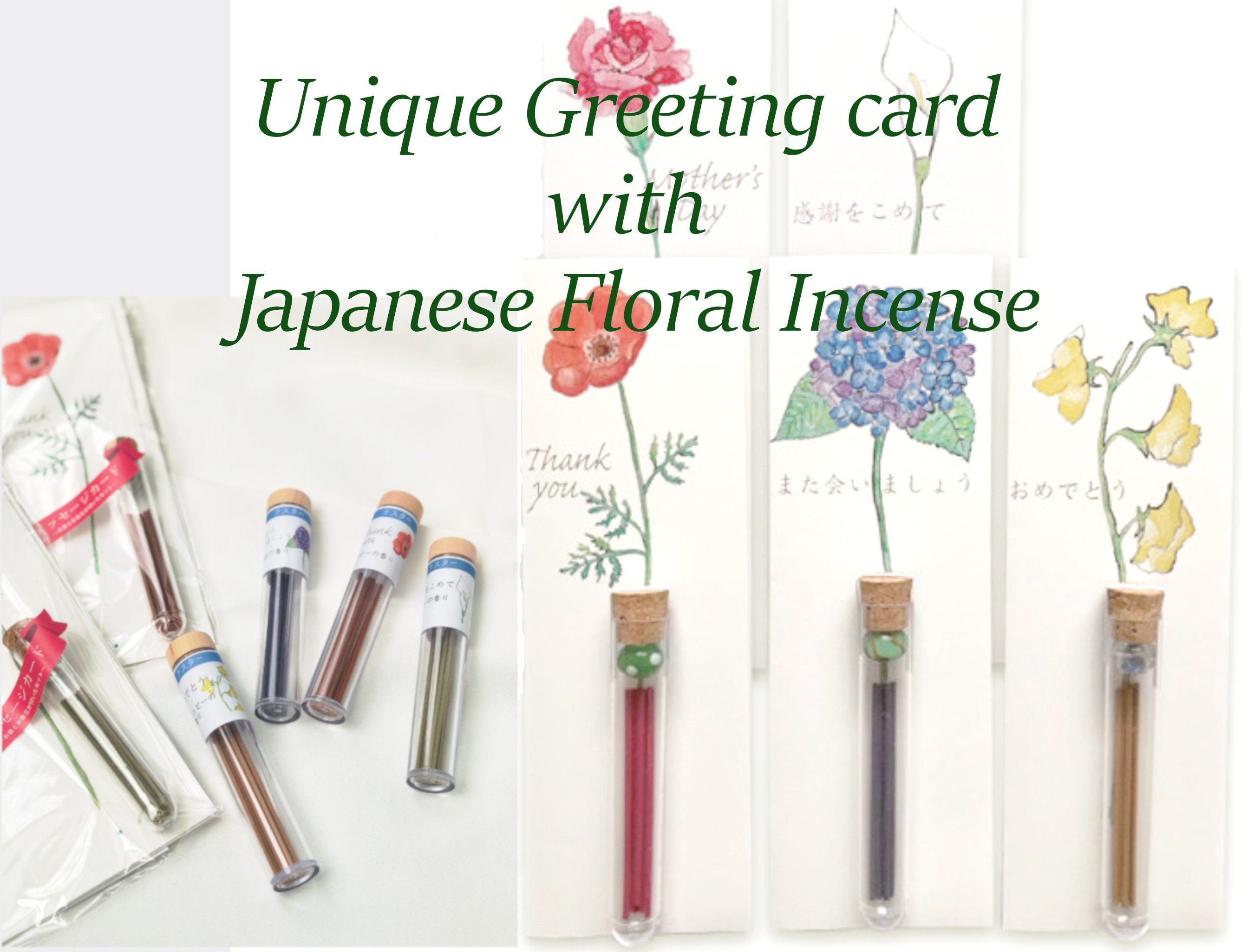 Unique Greeting Card with Japanese floral Incense