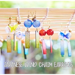 Handcrafted Japanese Wind Chime Earrings: Glass & Paper