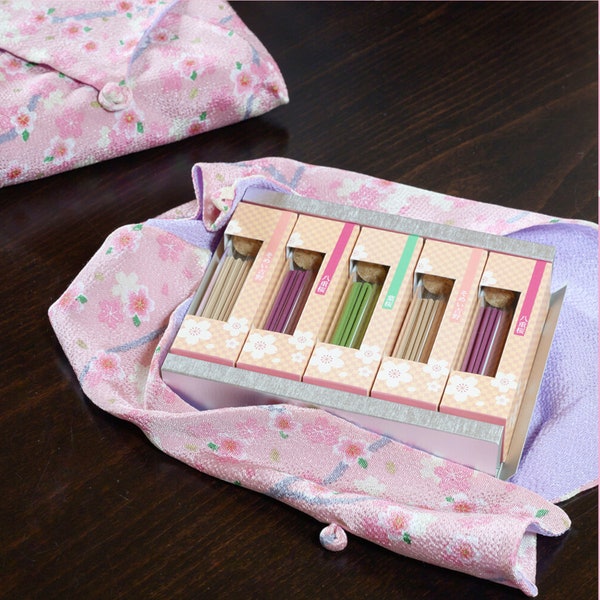 Japanese SKURA / Cherry blossom incense set wrapped with traditional Japanese cloth for a great gift.