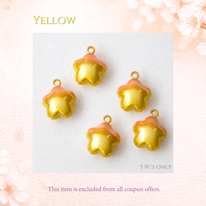 May include: Five star-shaped charms with a glossy yellow finish and orange-tinted edges. Each charm features a small metal loop at the top for attachment. The text YELLOW and 5 PCS ONLY is visible on the image, along with a disclaimer about coupons.