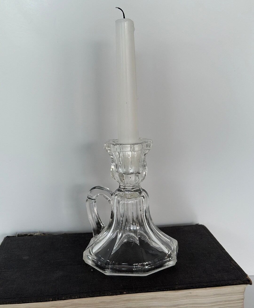 Vintage Glass Candle Holder, Finger Loop Candle Holder, Vintage Taper