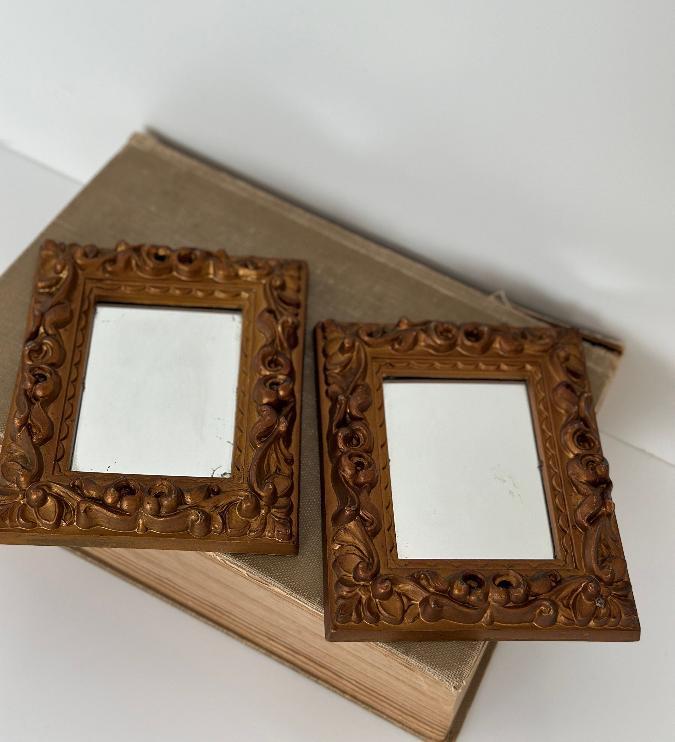 Vintage Mini Mirror Set, Ornate Italian Style Framed Mirrors, A Pair of